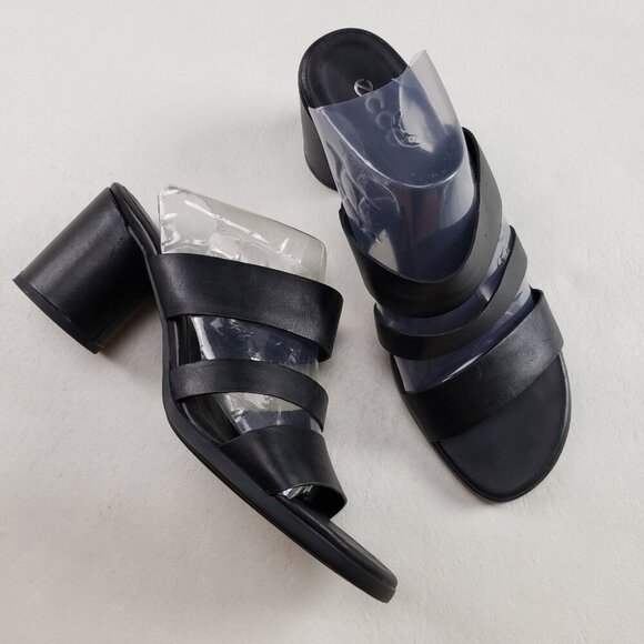 Ecco Shape Block Sandal 65 Womens 9-9.5 EU 40 Black Leather Open Toe Heel Shoe - Picture 1 of 12
